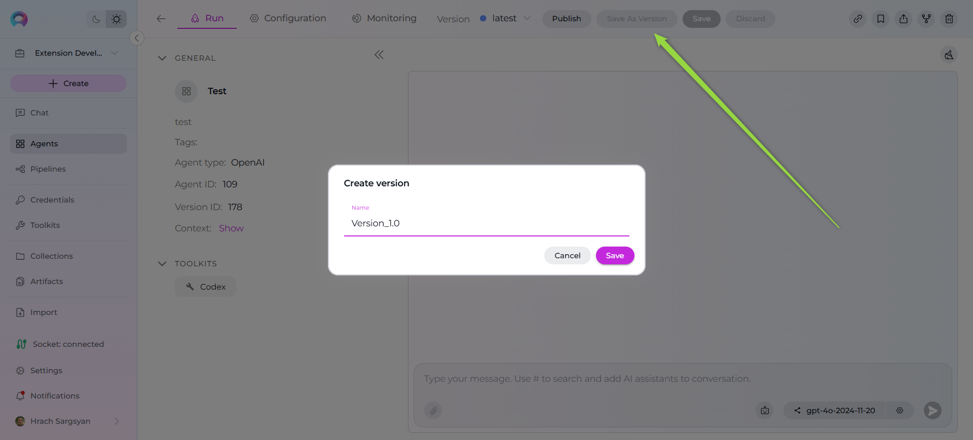 Creating a new version
