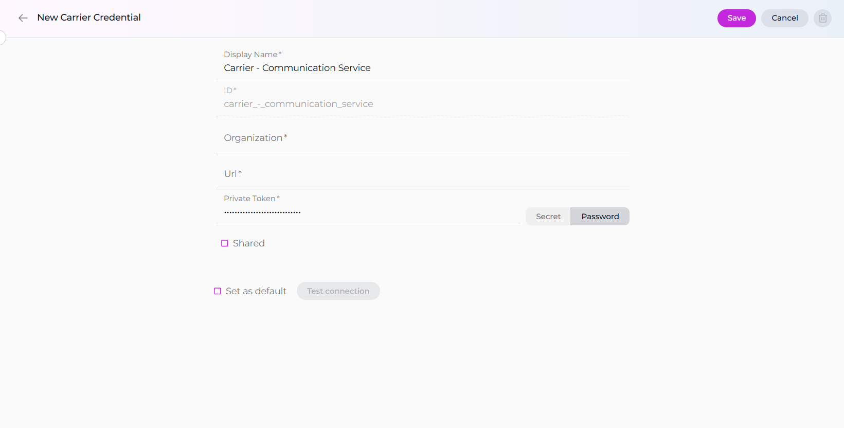 Carrier Credential Setup