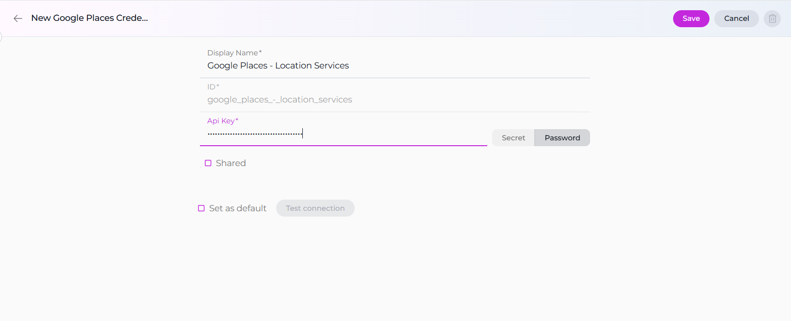 Google Places Credential Setup