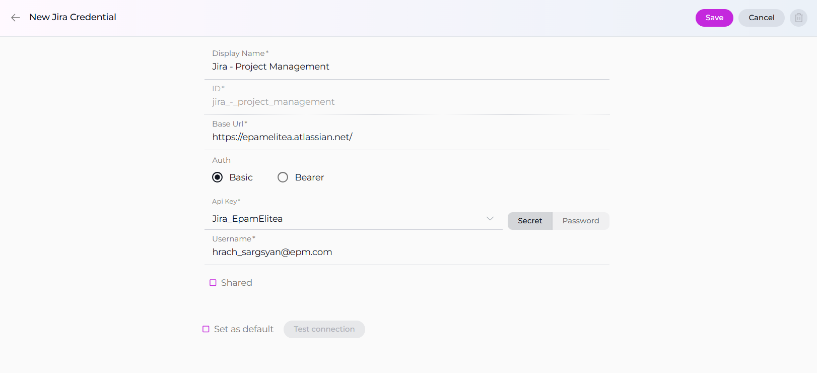 Jira Credential Setup