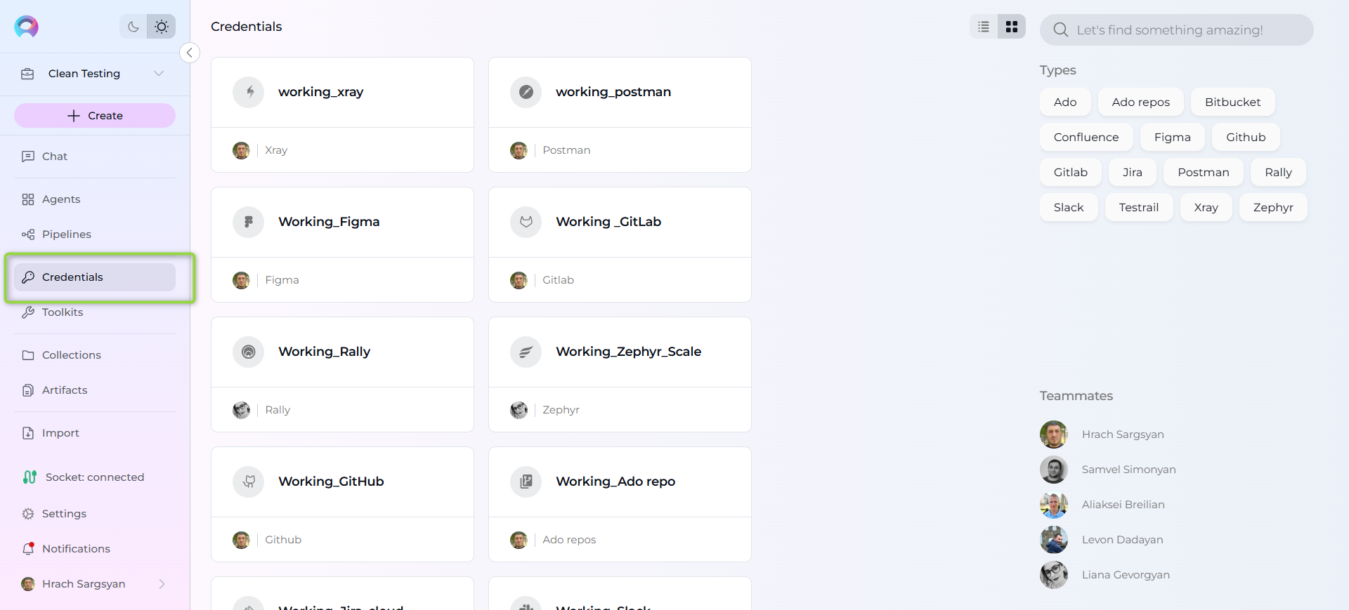 Credentials-Menu