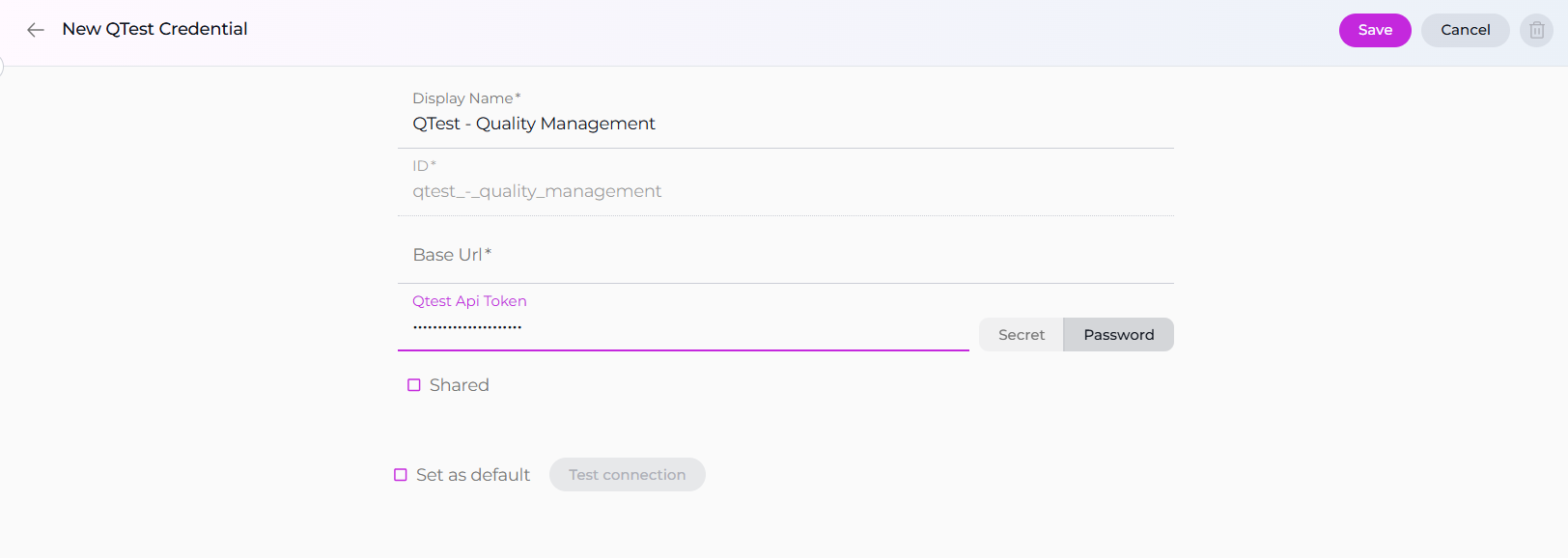 QTest Credential Setup