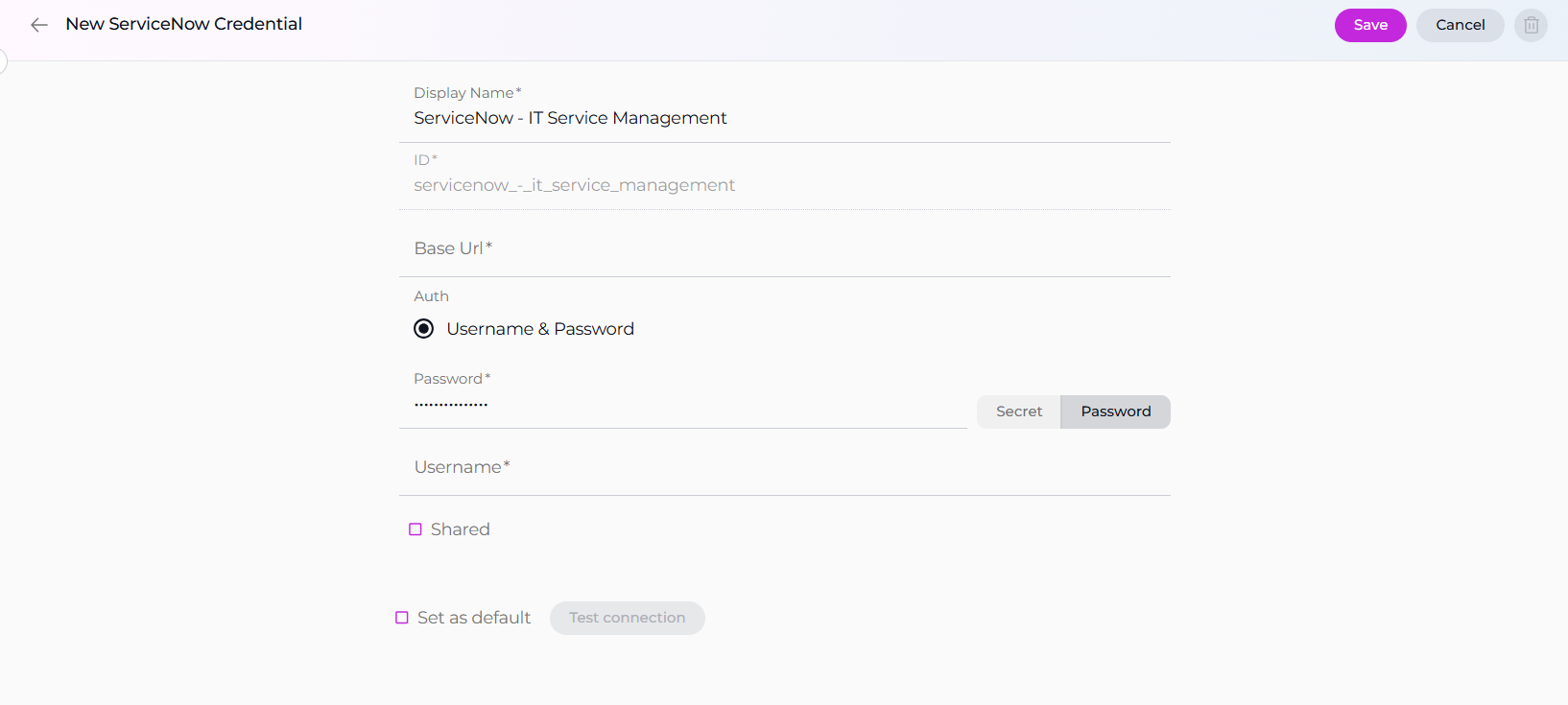 ServiceNow Credential Setup