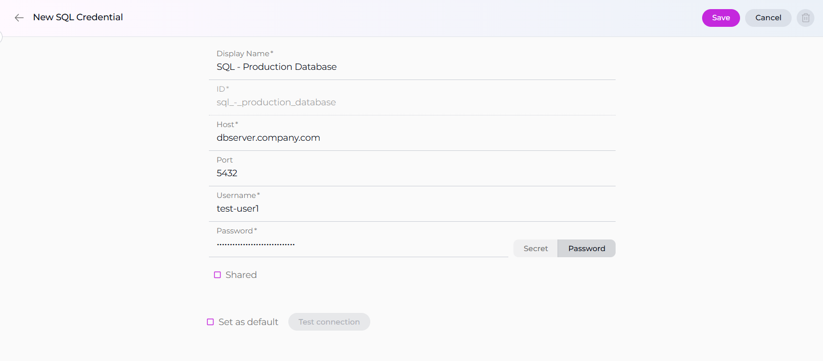 SQL Credential Setup