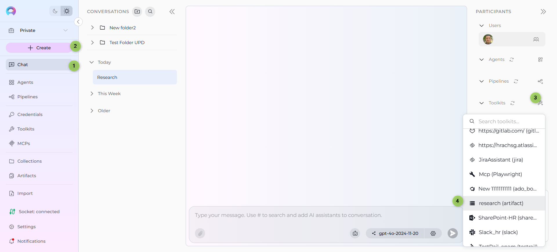 Artifact add to the chat