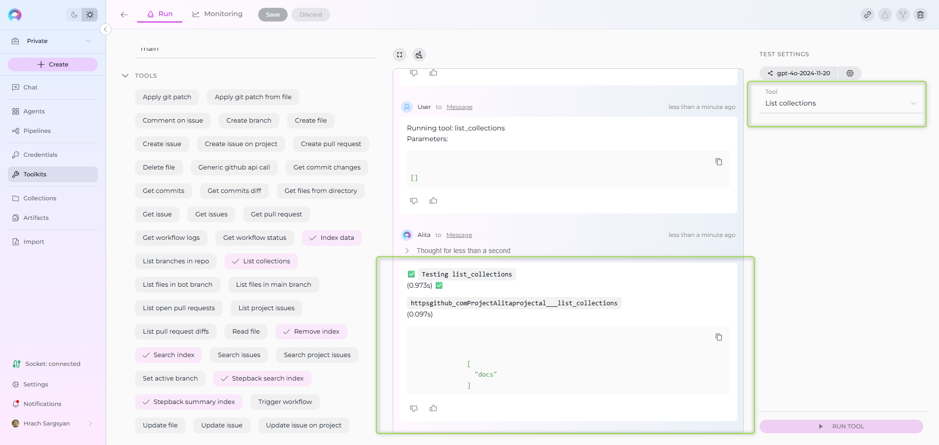 List Collections – output