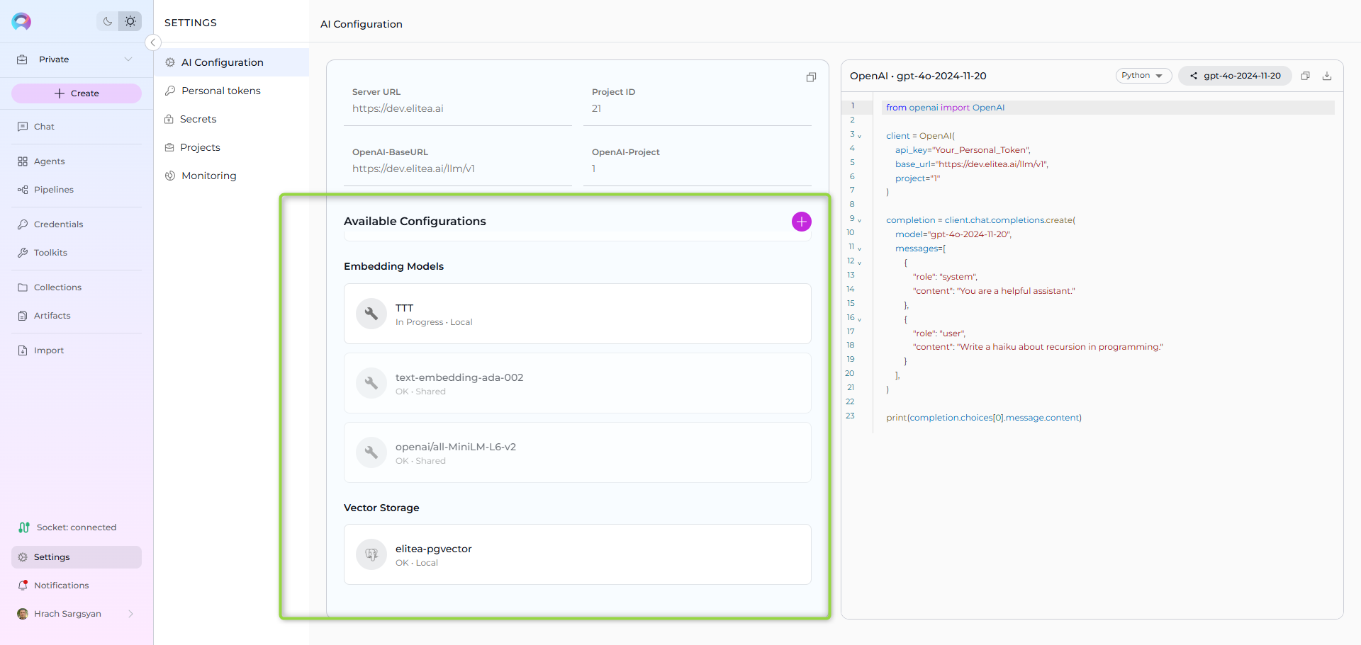AI Configuration – Embedding model