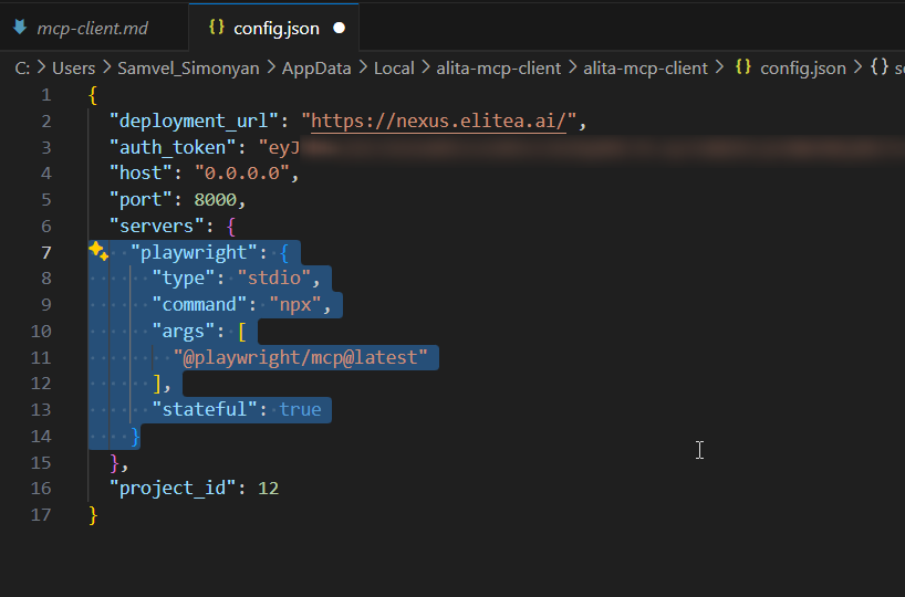 Correct config.json
