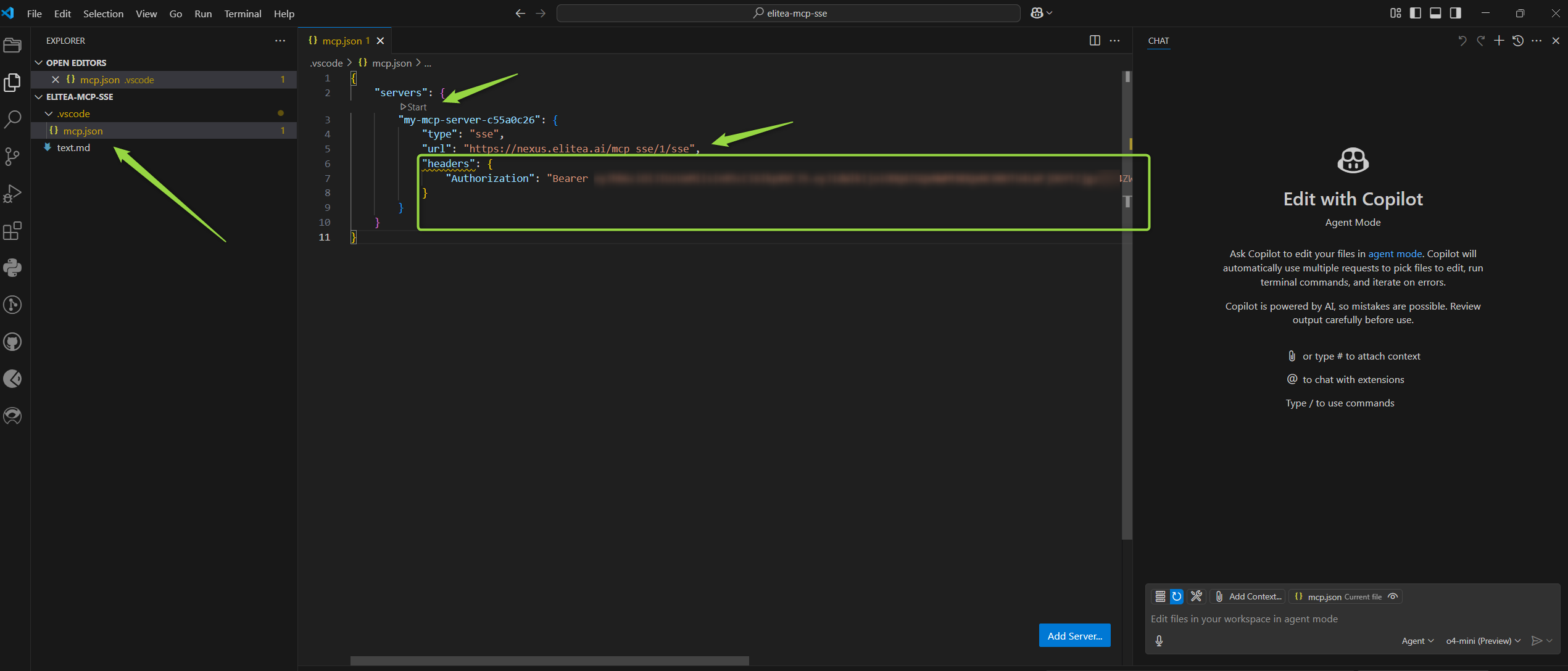 Add Token to mcp.json