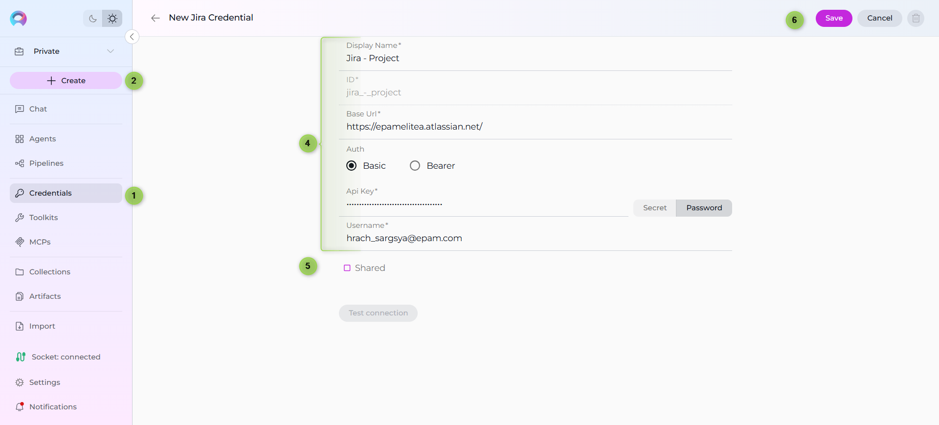 Jira create Credentials