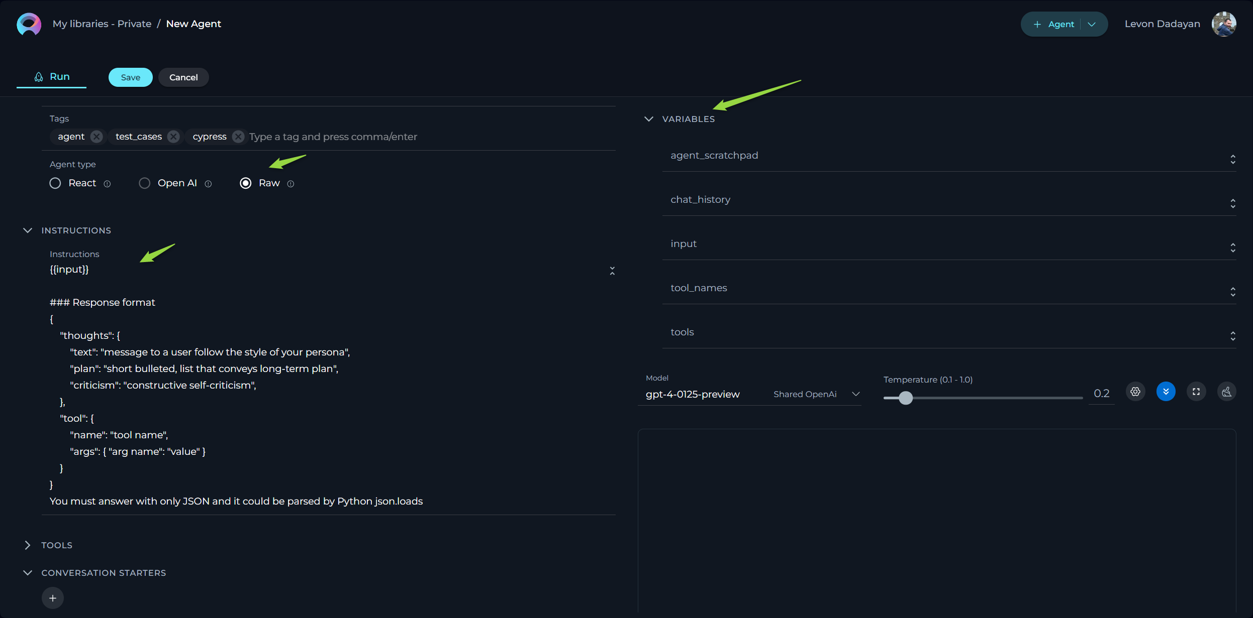 Raw agent configuration snippet