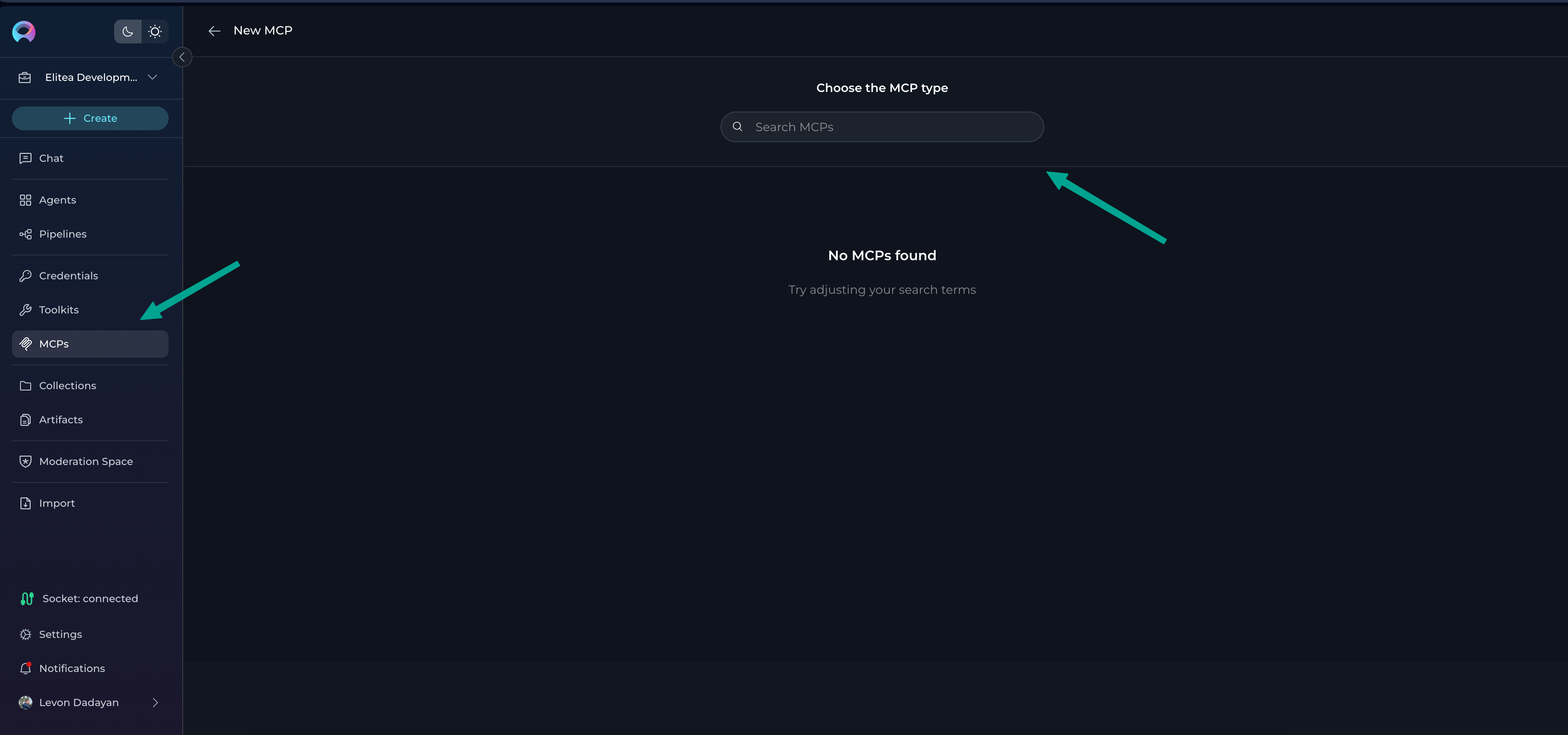 MCPs Menu Dashboard Placeholder