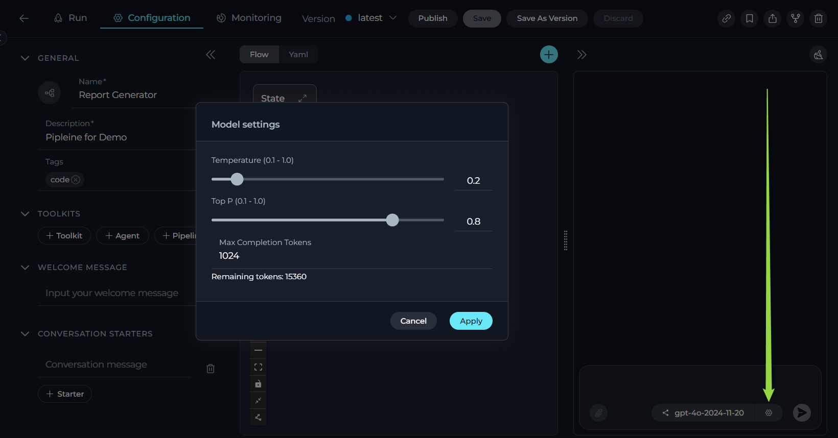 Pipeline-Model-Settings